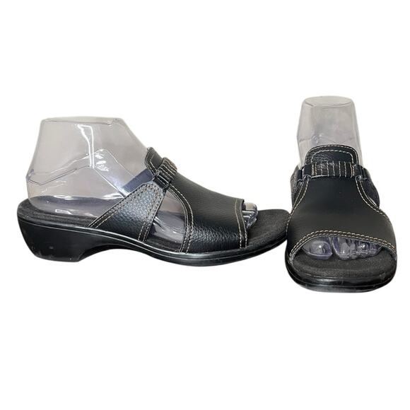 CLARKS Brown Leather Open Toe Slide Slip On Sandals Contrast Stitching Women’s 8 - Picture 3 of 9